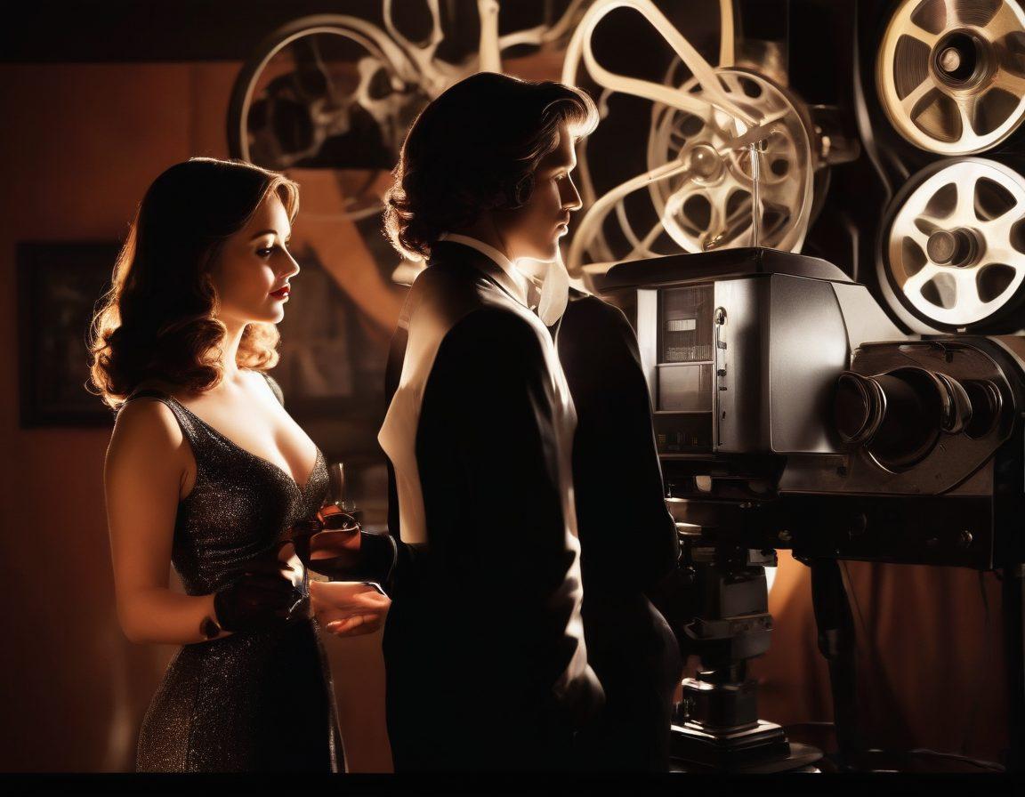 A captivating collage showcasing the evolution of adult entertainment, featuring a vintage film projector, classic film reels, a modern streaming interface, and silhouettes of diverse couples in intimate poses, symbolizing inclusivity and progress. The background transitions from a retro cinema vibe to a sleek, digital aesthetic. super-realistic. vibrant colors. white background.
